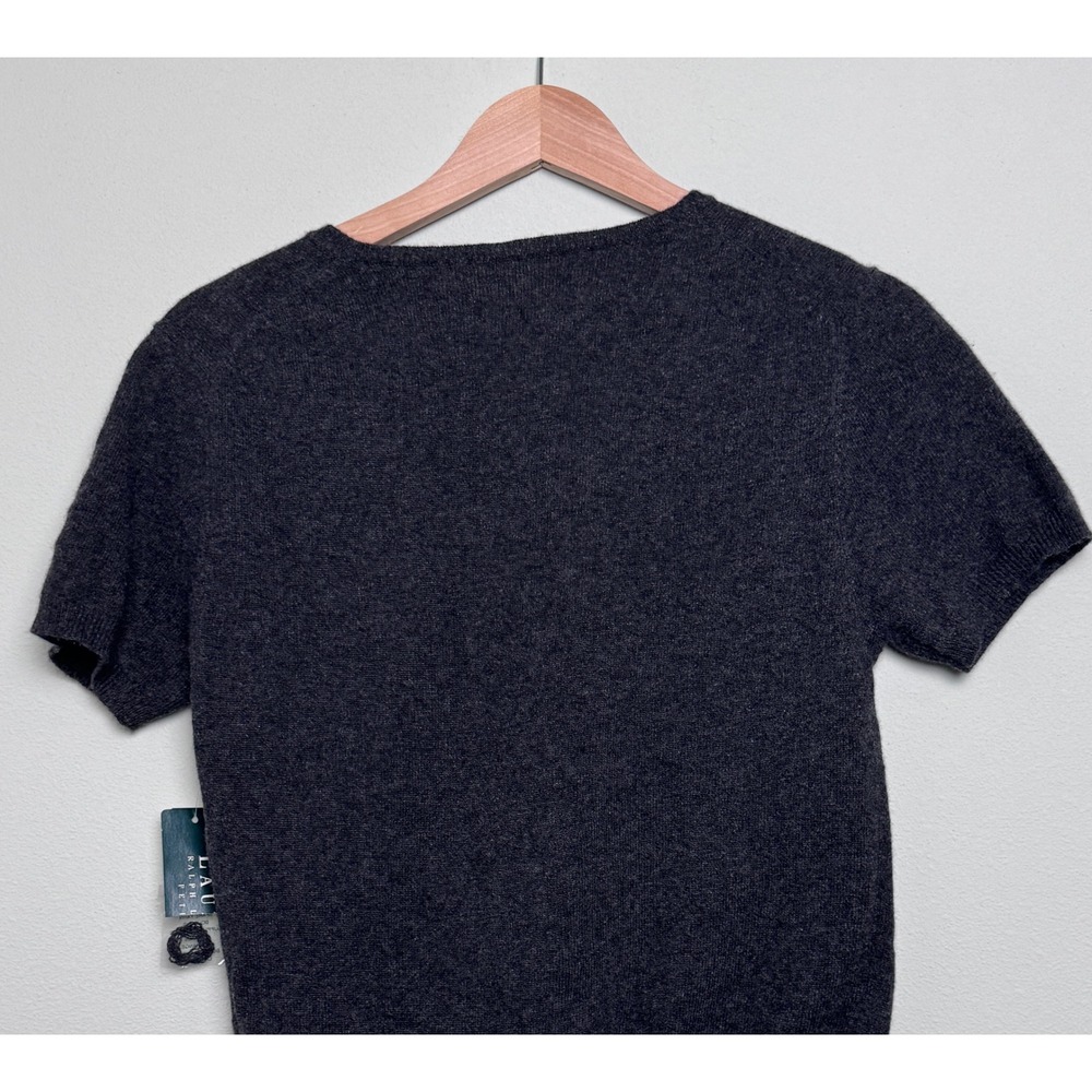 Lauren Ralph Lauren Luxe Essentials Cashmere Short Sleeve Sweater Charcoal PM - Picture 5 of 10